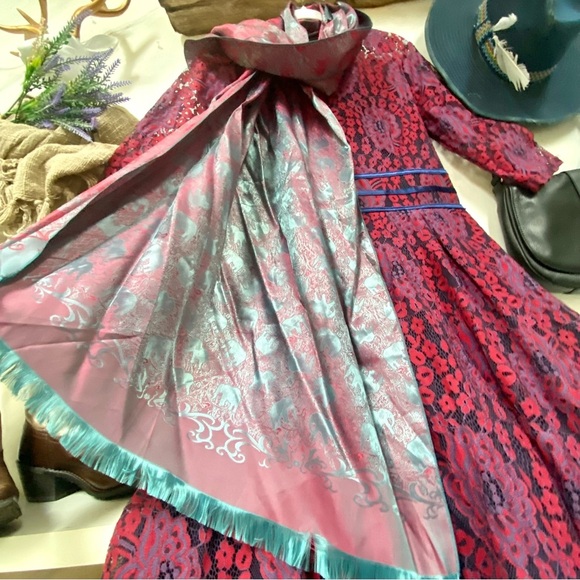 ✨ Enchanting SILK Pink and Teal SCARF/body wrap w Gypsy southwestern vibe - Picture 7 of 16